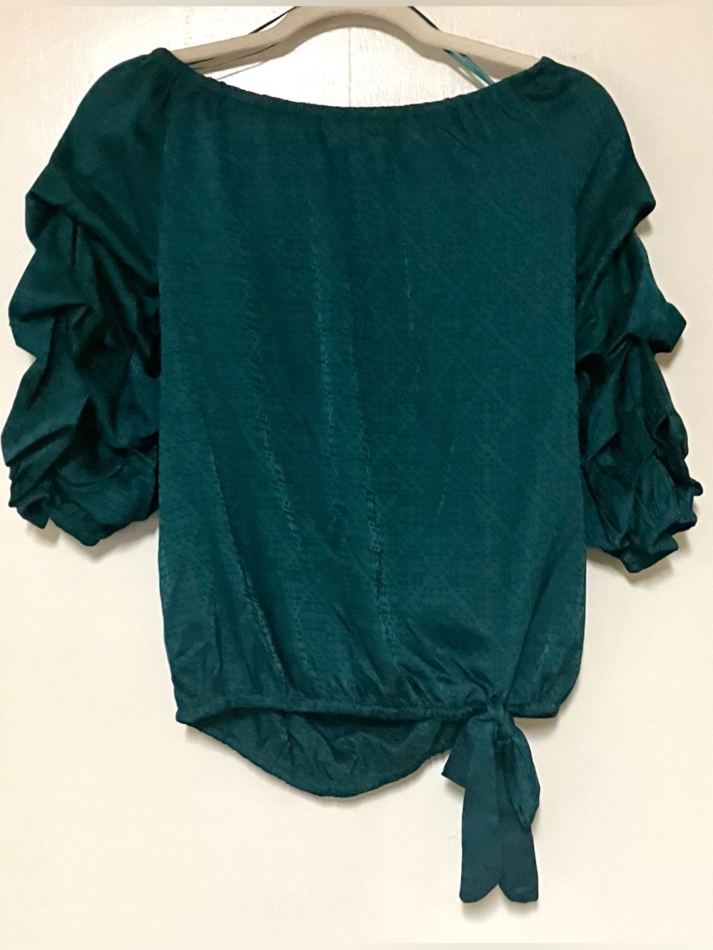 Vince Camuto Teal Tie-Bubble Hem/Off Shoulder Boatneck Blouse: M
